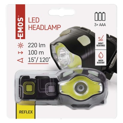 COB LED + LED Stirnlampe P3536, 220 lm, 100 m, 3x AAA