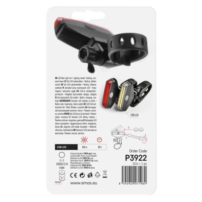 LED velosipēda priekšējais lukturis + aizmugurējais lukturis P3922, 22 lm, 2x CR2032