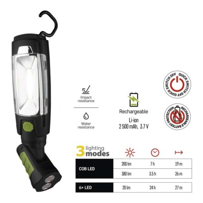 COB LED + LED aufladbare Arbeitsleuchte P4518, 380 lm,2500 mAh