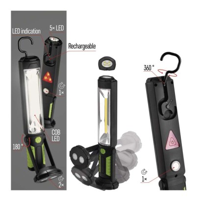 COB LED + LED uzlādējama lampa darbam P4525, 500 lm, 2000 mAh