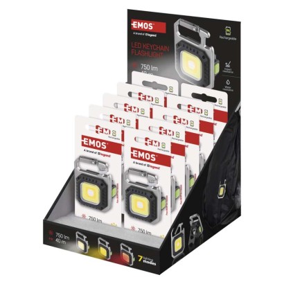 Újratölthető mini LED-es zseblámpa - kulcstartó, 750 lm, 10 db, kínáló dobozban