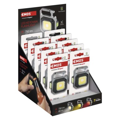Újratölthető mini LED-es zseblámpa - kulcstartó, 750 lm, 10 db, kínáló dobozban