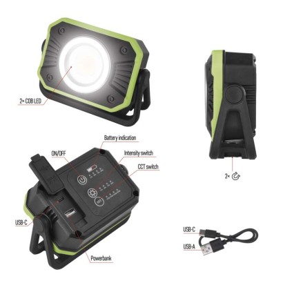 COB LED uzlādējama lampa darbam P4542, 900 lm, 4400 mAh
