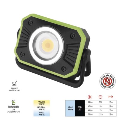 COB LED uzlādējama lampa darbam P4542, 900 lm, 4400 mAh