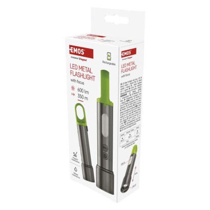 Ročna LED svetilka, 600 lm, 1 200 mAh, kovinska