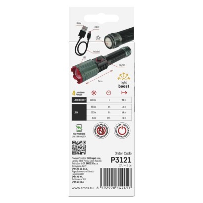 Latarka metalowa LED 1200 lm, 2200 mAh, ładowalna