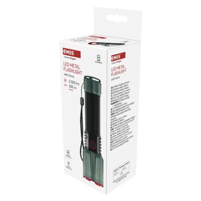 Latarka metalowa LED 3000 lm, 5000 mAh, ładowalna