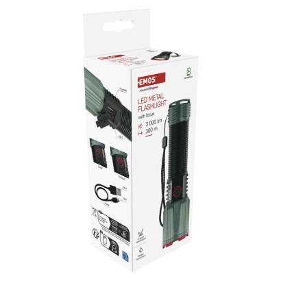 Latarka metalowa LED 3000 lm, 5000 mAh, ładowalna