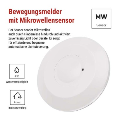 Mikrowellensensor (Bewegungsmelder) IP20 2000W, weiß