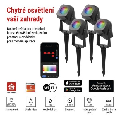 GoSmart venkovní LED bodové světlo, startovací sada, 4 díly, 7 W, RGBIC stmívatelné, WiFi