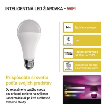 LED žiarovka GoSmart A65 / E27 / 14 W (94 W) / 1 400 lm / RGB / stmievateľná / WiFi
