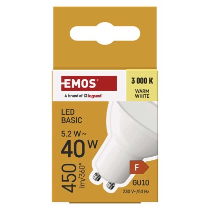 LED spuldze Basic MR16 / GU10 / 5,2 W (40 W) / 450 lm / Silti balta