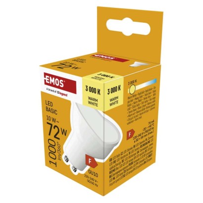 LED spuldze Basic MR16 balts/ GU10 / 10 W (72 W) / 1000 lm / Silti balta