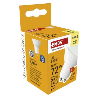 LED spuldze Basic MR16 balts/ GU10 / 10 W (72 W) / 1000 lm / Silti balta