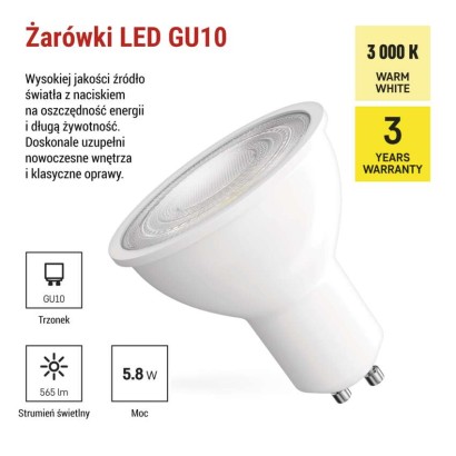 Żarówka LED Classic MR16 / GU10 / 5,8 W (75 W) / 565 lm / ciepła biel