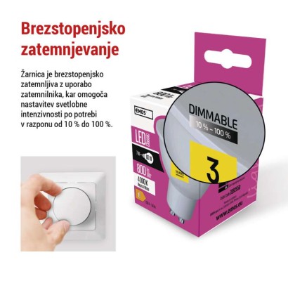 LED žarnica Classic MR16 / GU10 / 7 W (60 W) / 800 lm / nevtralno bela / zatemnilna