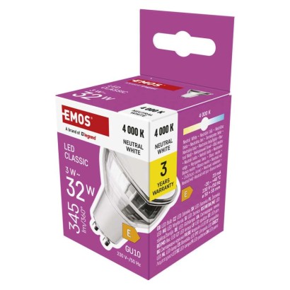 LED žarnica Classic MR16 srebro/ GU10 / 3 W (32 W) / 345 lm / Nevtralna bela