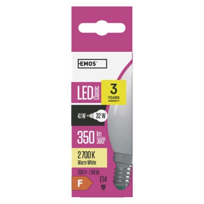 LED izzó Classic gyertya / E14 / 4,1 W (32 W) / 350 lm / meleg fehér