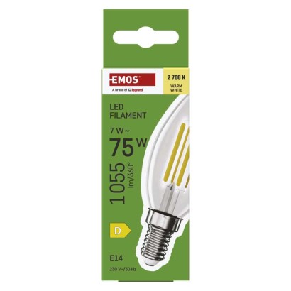 LED spuldze Filament Candle / E14 / 7 W (75 W) / 1055 lm / Silti balta