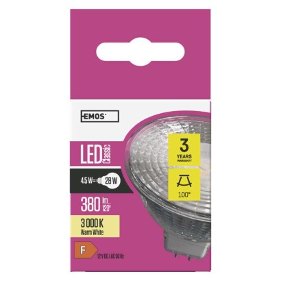 LED spuldze Classic MR16 / GU5.3 / 4,5 W (28 W) / 380 lm / silti balta