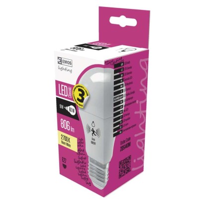 LED žiarovka Classic s pohyb. senzorom A60 9W E27 teplá b.
