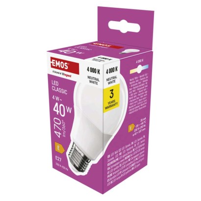 LED spuldze Classic A60 / E27 / 4 W (40 W) / 470 lm / Neitrāli balta