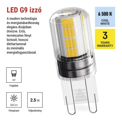 LED izzó Classic JC / G9 / 2,5 W (32 W) / 350 lm / Hideg fehér