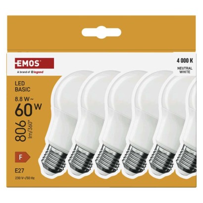 LED spuldze Basic A60 / E27 / 8,8 W (60 W) / 806 lm / Neitrāli balta