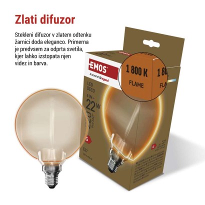 LED žarnica DECO G130OA / E27 / 4 W (22 W) / 220 lm / flame