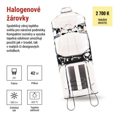 Halogenová žárovka JC 42W G9 teplá bílá