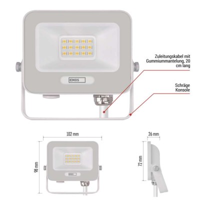 LED reflektor GLARO 10W, weiß, IP65, 1000 lm, neutralweiß
