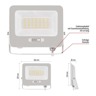 LED reflektor GLARO 30W, weiß, IP65, 3000 lm, neutralweiß