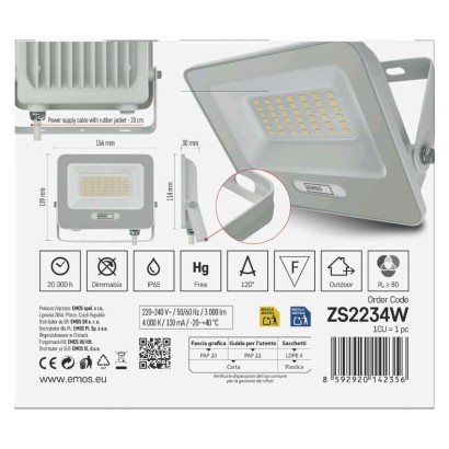 Naświetlacz LED GLARO 30W, biały, IP65, 3000 lm, neutralna biel