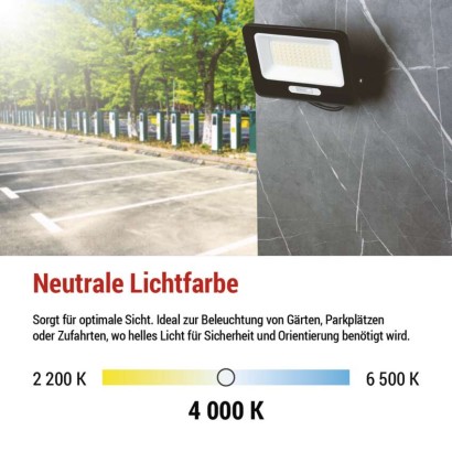 LED reflektor GLARO 50W, schwarz, IP65, 5000 lm, neutralweiß