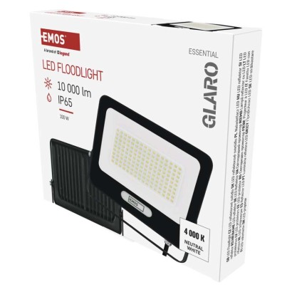 LED reflektor GLARO 100W, schwarz, IP65, 10000 lm, neutralweiß