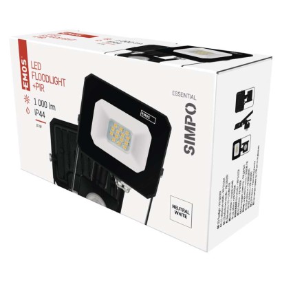 Naświetlacz LED SIMPO 10W, z czujn. PIR, czarny, neutralna biel