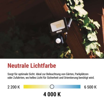 LED reflektor GLARO mit Bewegungssensor, 10 W, schwarz, IP54, 1000 lm, neutralweiß
