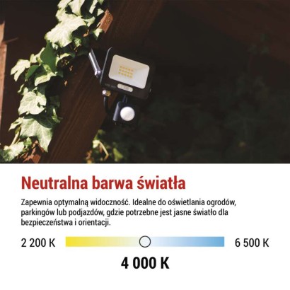 Naświetlacz LED GLARO PIR 10 W, czarny, IP54, 1000 lm, neutralna biel