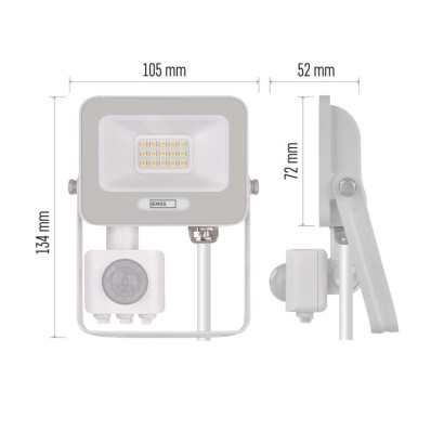 Naświetlacz LED GLARO PIR 10 W, biały, IP54, 1000 lm, neutralna biel