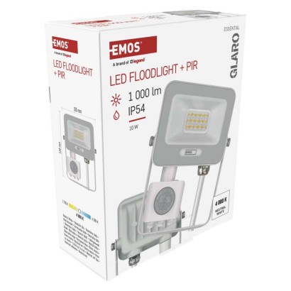 Naświetlacz LED GLARO PIR 10 W, biały, IP54, 1000 lm, neutralna biel