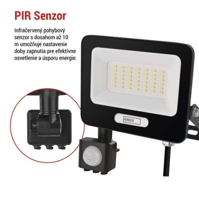 LED reflektor GLARO s pohybovým čidlom, 30 W, čierny, IP54, 3000 lm, neutrálna biela