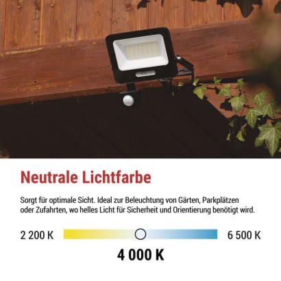 LED reflektor GLARO mit Bewegungssensor, 30 W, schwarz, IP54, 3000 lm, neutralweiß