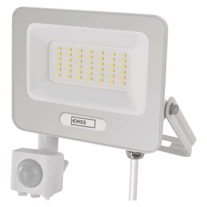 LED reflektor GLARO s pohybovým čidlom, 30 W, biely, IP54, 3000 lm, neutrálna biela