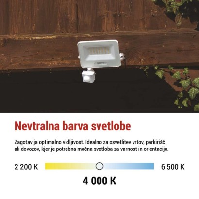LED reflektor GLARO PIR 30 W, bel, IP54, 3000 lm, nevtralna bela