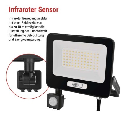 LED reflektor GLARO mit Bewegungssensor, 50 W, schwarz, IP54, 5000 lm, neutralweiß