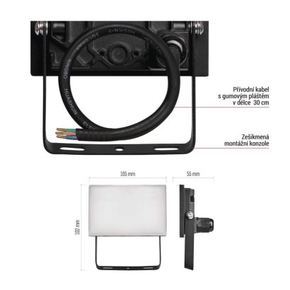 LED reflektor TAMBO 10,5 W, černý, neutrální bílá