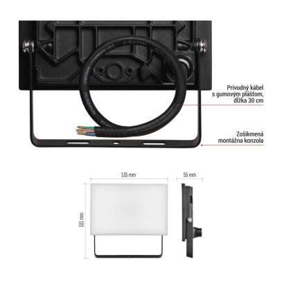 LED reflektor TAMBO, 20 W, 2000 lm, IP65, čierny