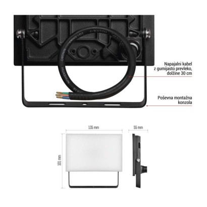 LED reflektor TAMBO, 20 W, 2000 lm, IP65, črna