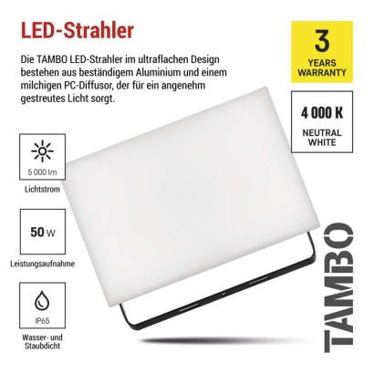LED-Fluter TAMBO, 50 W, 5000 lm, IP65, schwarz