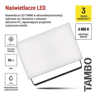 Naświetlacz LED TAMBO, 50 W, 5000 lm, IP65, czarny